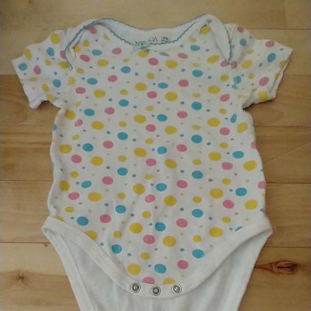 5/20$ 18m colourful bubble/circles yellow pink blue onesie